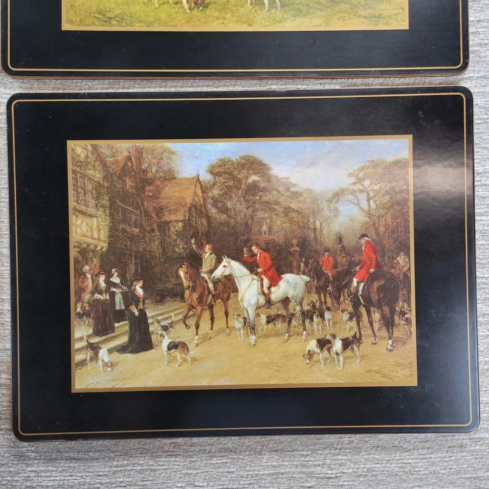 VTG Pimpernel Tally Ho Placemats Set 4 Fox Hunt Cork Back Horses England Hunting